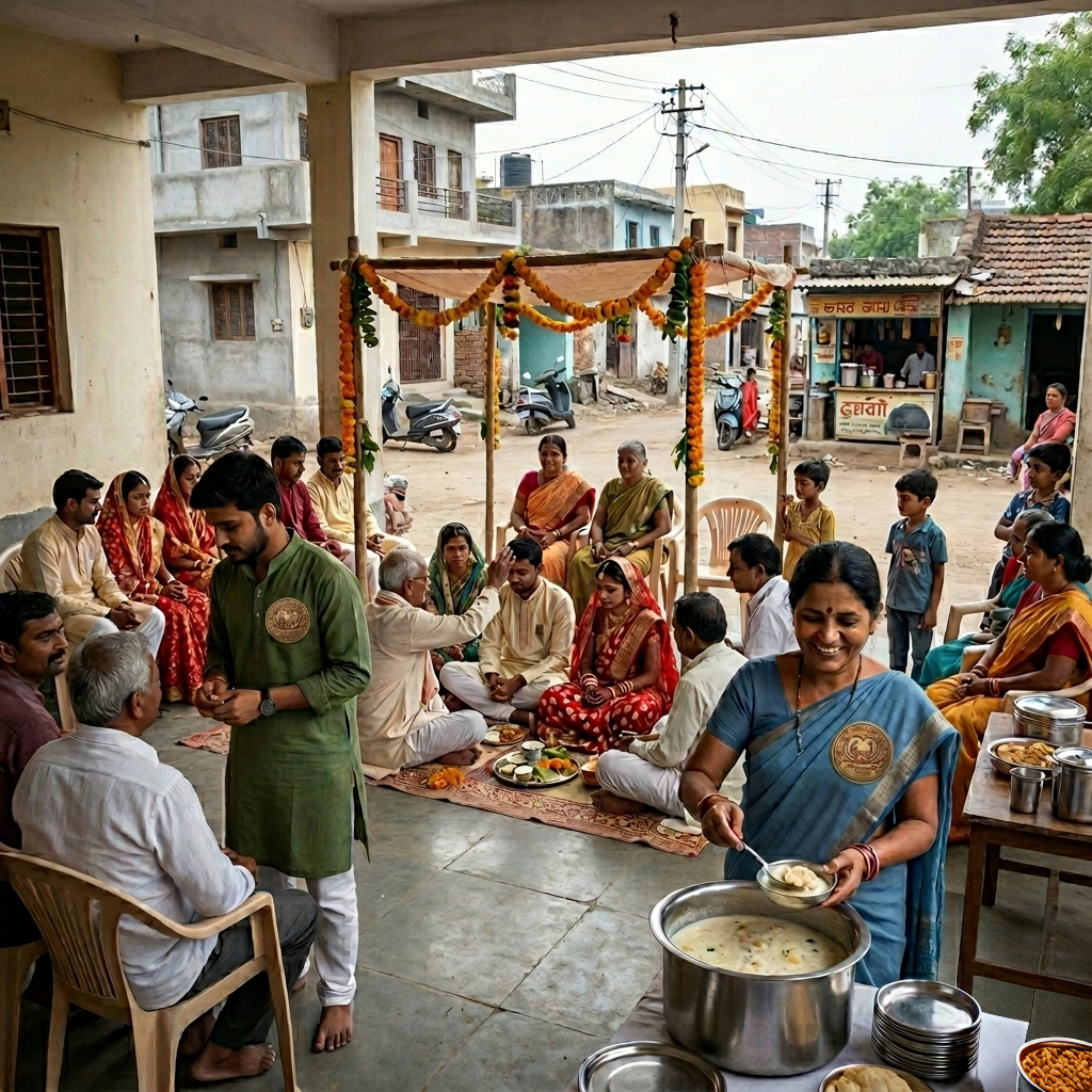 Community wedding feast organised by donors